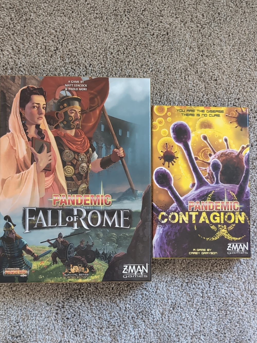 Pandemic: Fall of Rome & Contagion Board Game Bundle - Purple/Yellow